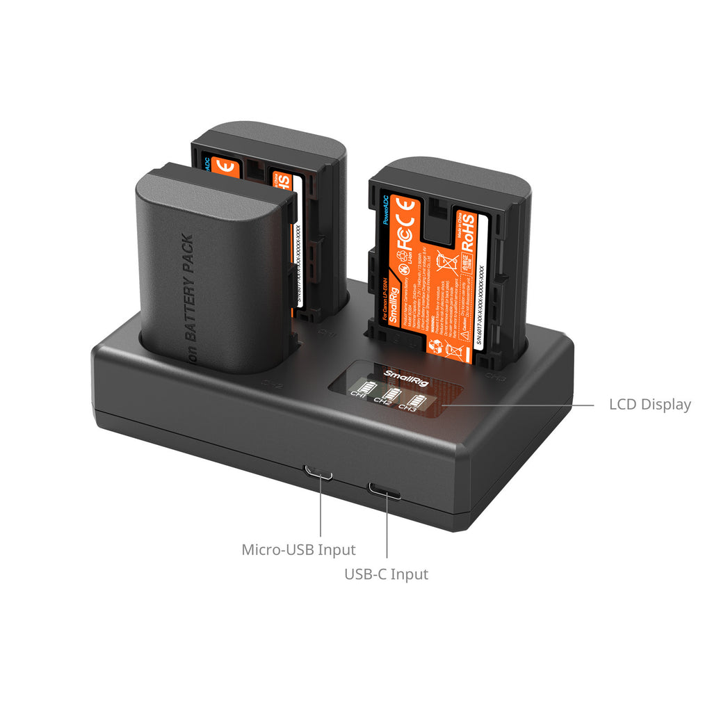 Kit de 3 Baterías LP-E6NH + Cargador Triple SmallRig para Canon