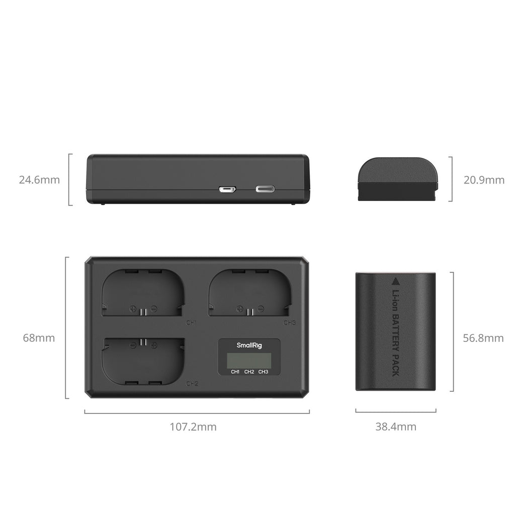 Kit de 3 Baterías LP-E6NH + Cargador Triple SmallRig para Canon