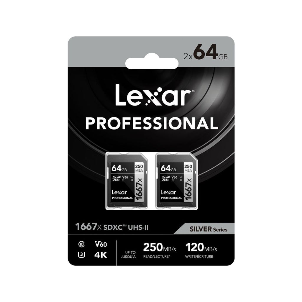 Lexar Professional Tarjeta SD 2X64GB - 1667x SDXC UHS-II V60  (250MB/s-120MB/s)