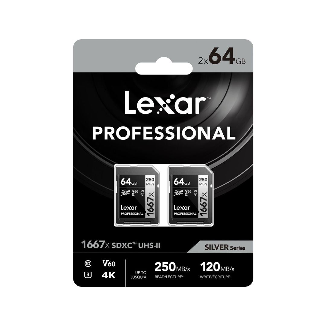 Lexar Professional Tarjeta SD 2X64GB - 1667x SDXC UHS-II V60  (250MB/s-120MB/s)